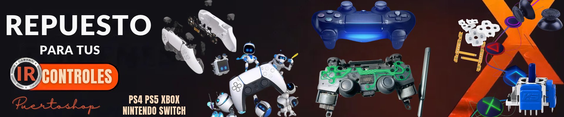 Repuestos para controles de PS4, PS5, Xbox y Nintendo Switch en Puertoshop.