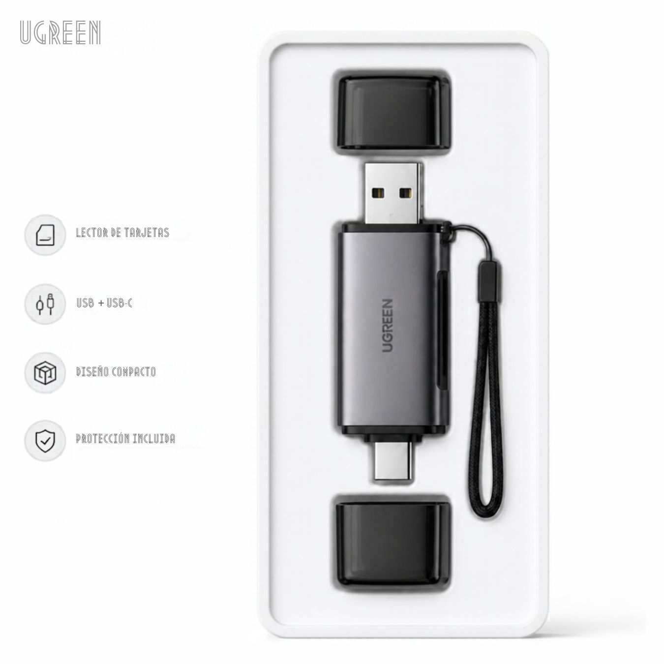 Lector de Tarjetas SD y Micro SD 2 en 1 UGREEN USB 3.0 y USB-C OTG de Alta Velocidad — imagen 2