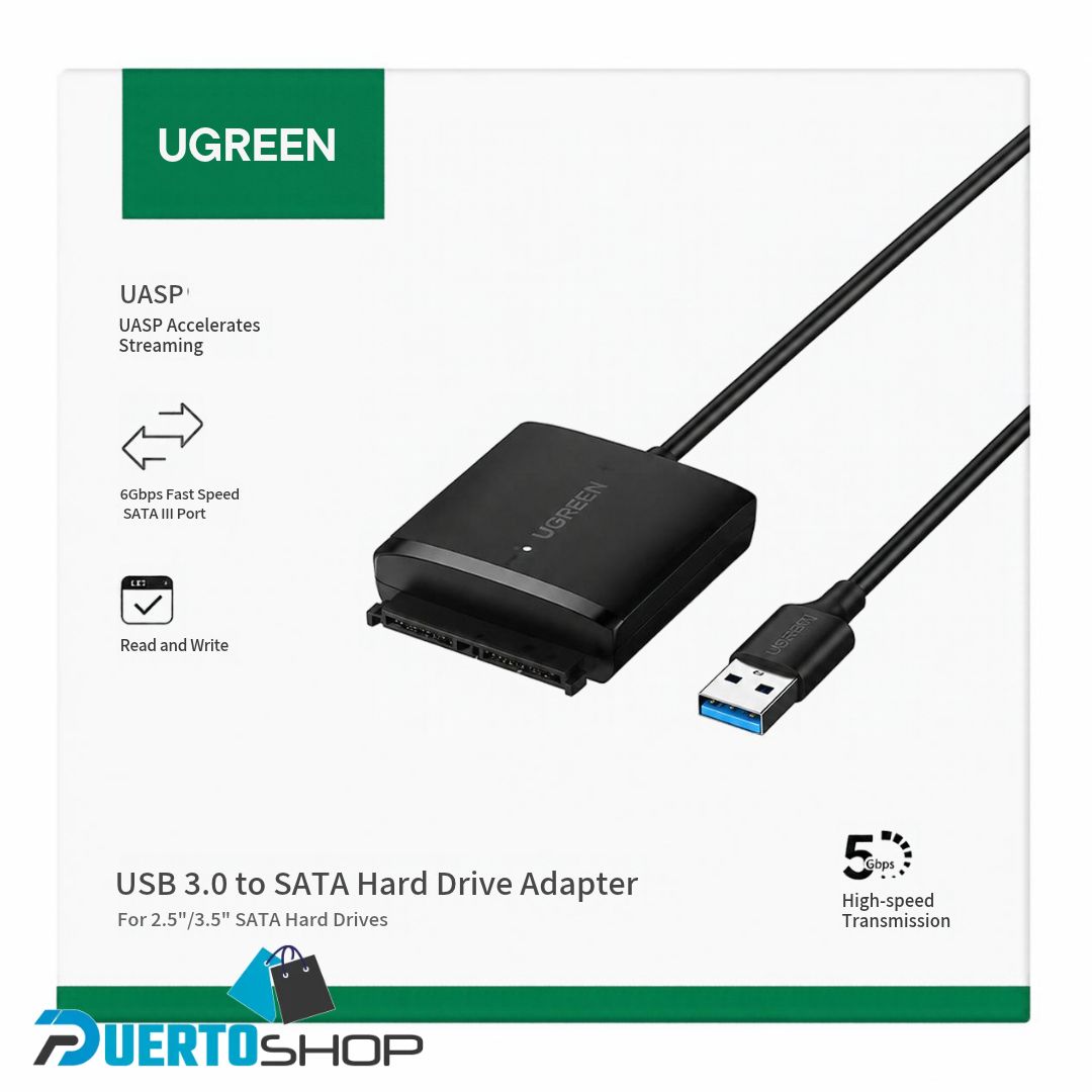 Adaptador / Cable Convertidor USB 3.0 a SATA III UGREEN CM257 para Discos Duros y SSD 2.5" / 3.5"