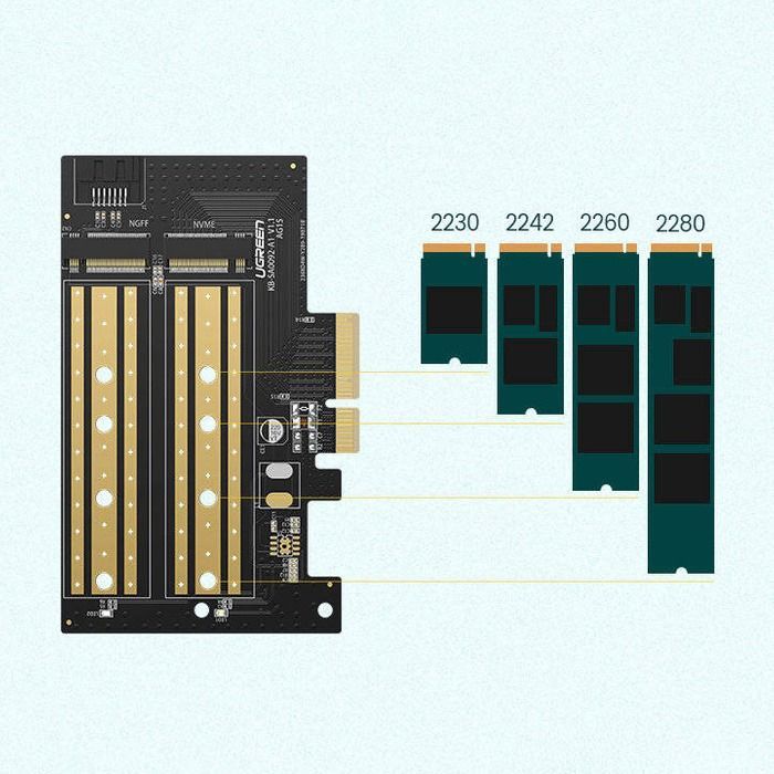 Tarjeta Adaptadora PCIe 3.0 x4 a SSD Dual M.2 NVMe / SATA Ugreen — imagen 2