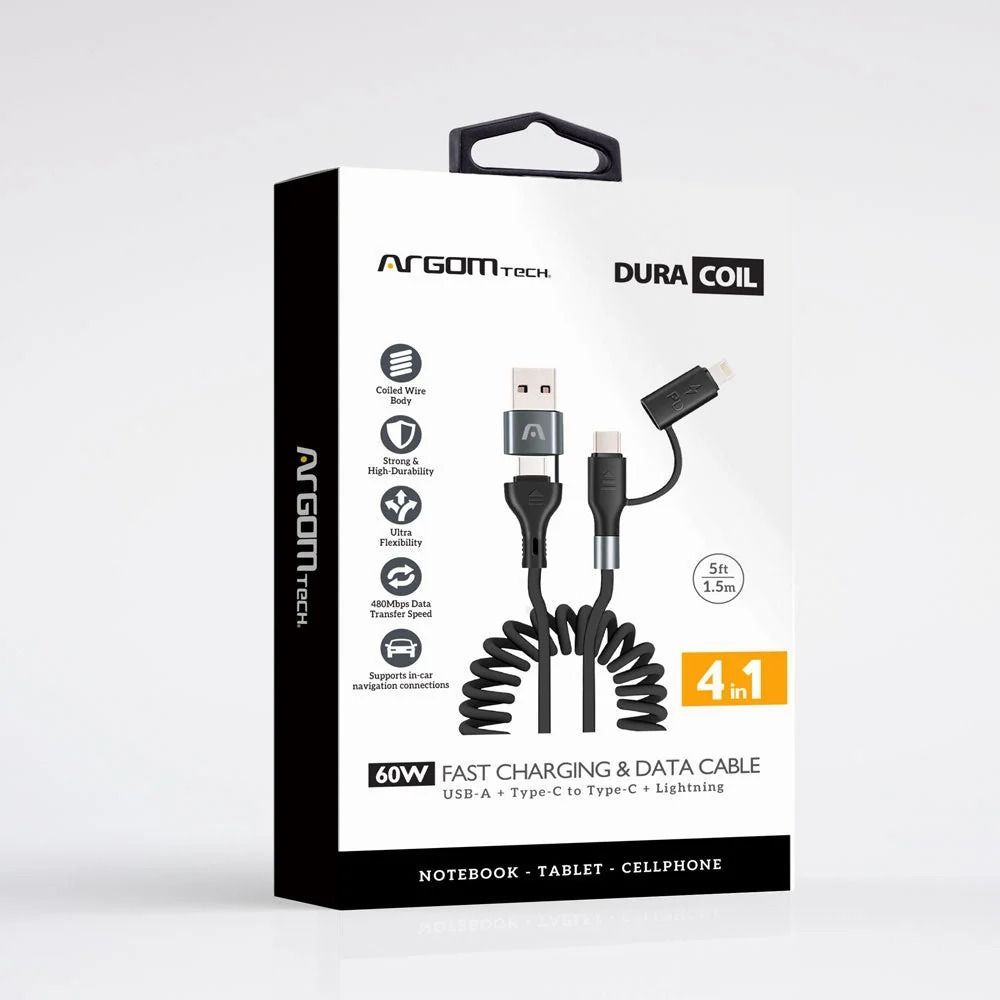 Cable Multiconector Espiral 4 en 1 ArgomTech