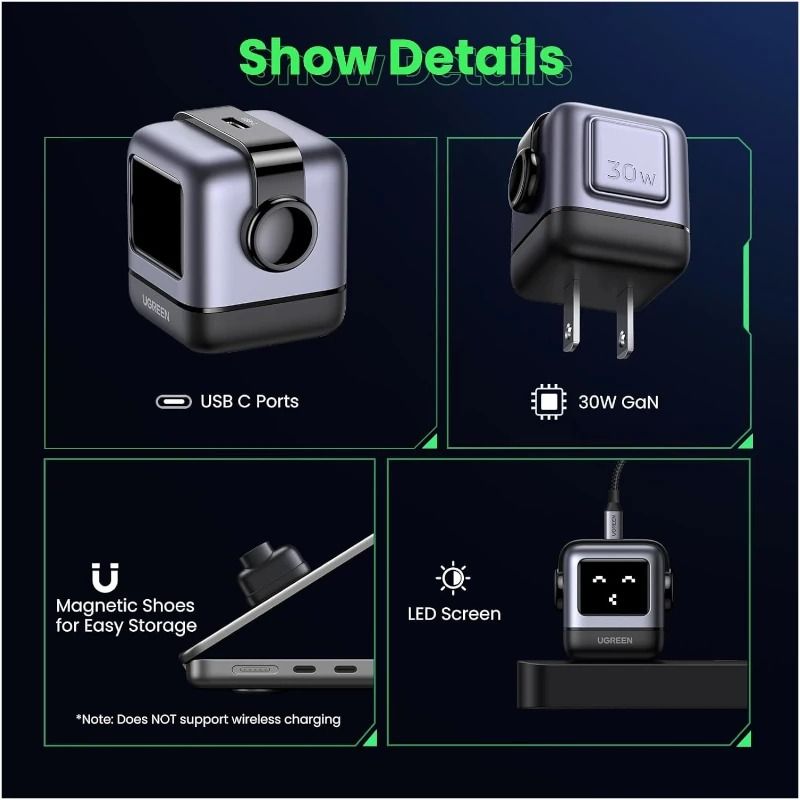 Adaptador corriente mini robot Usb-c carga rápida 30w gris Ugreen — imagen 3