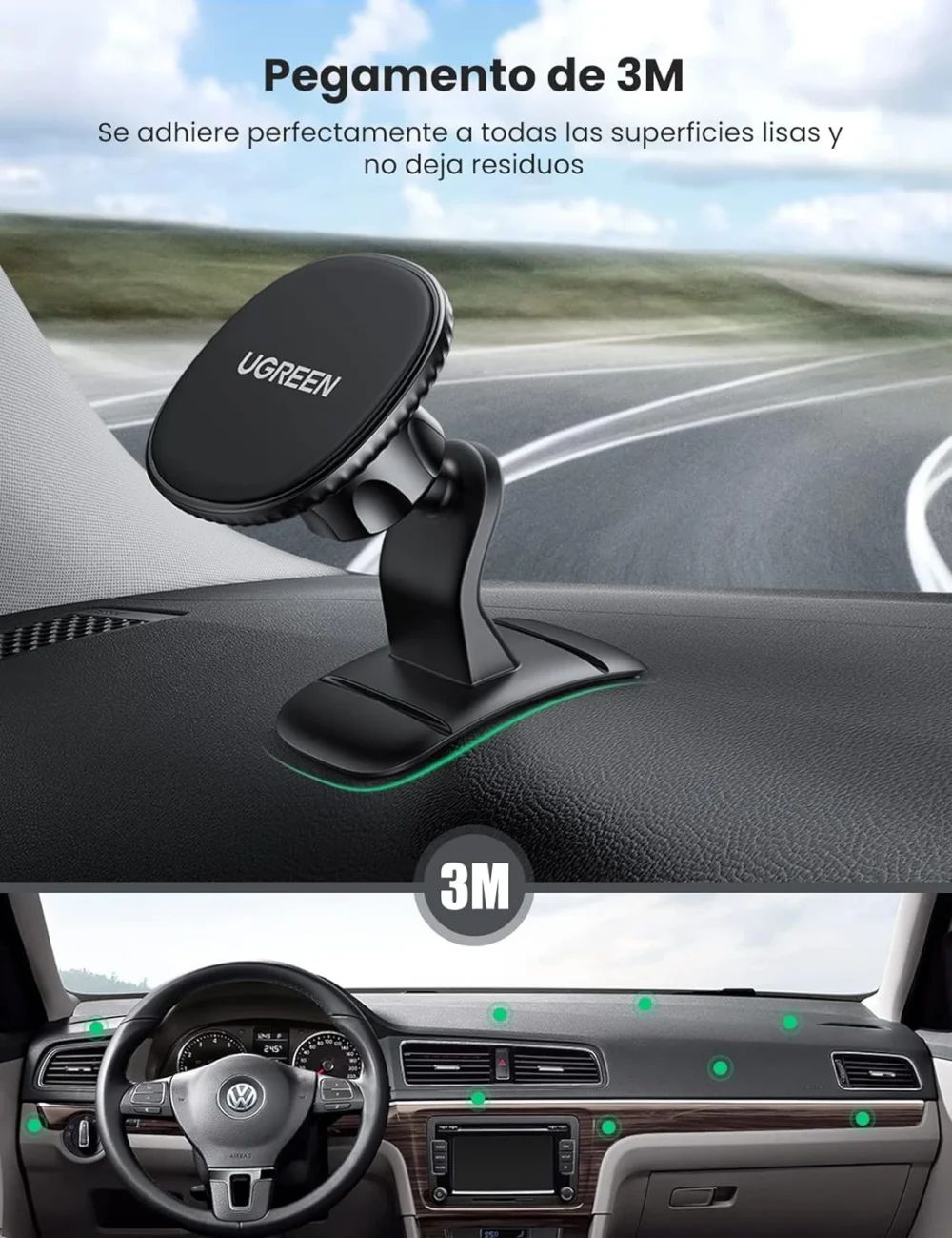 SOPORTE MAGNETICO P/CELULAR P/CARRO NEGRO UGREEN — imagen 2