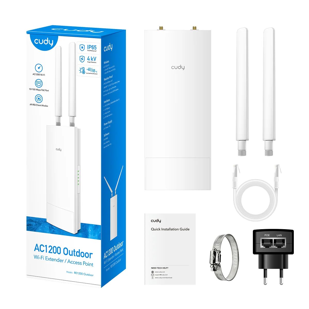 Repetidor y Extensor Wi-Fi Cudy AC1200 Exterior / Punto de Acceso (RE1200 Outdoor)