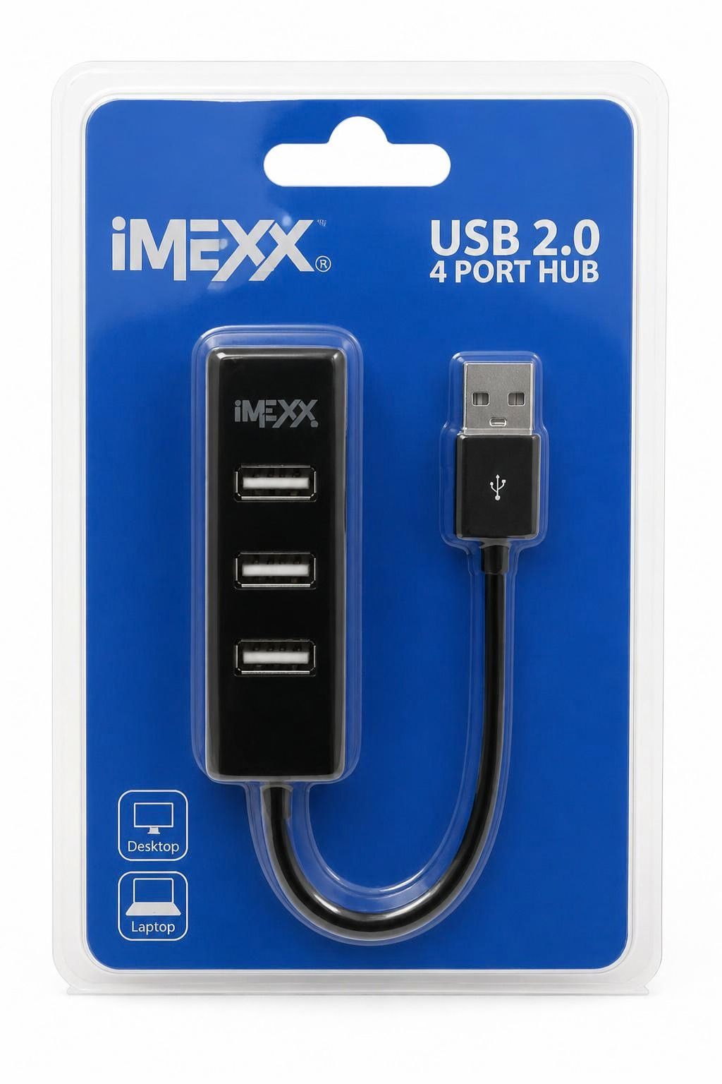 Hub Multiplicador USB 2.0 de 4 Puertos iMEXX con Cable Integrado