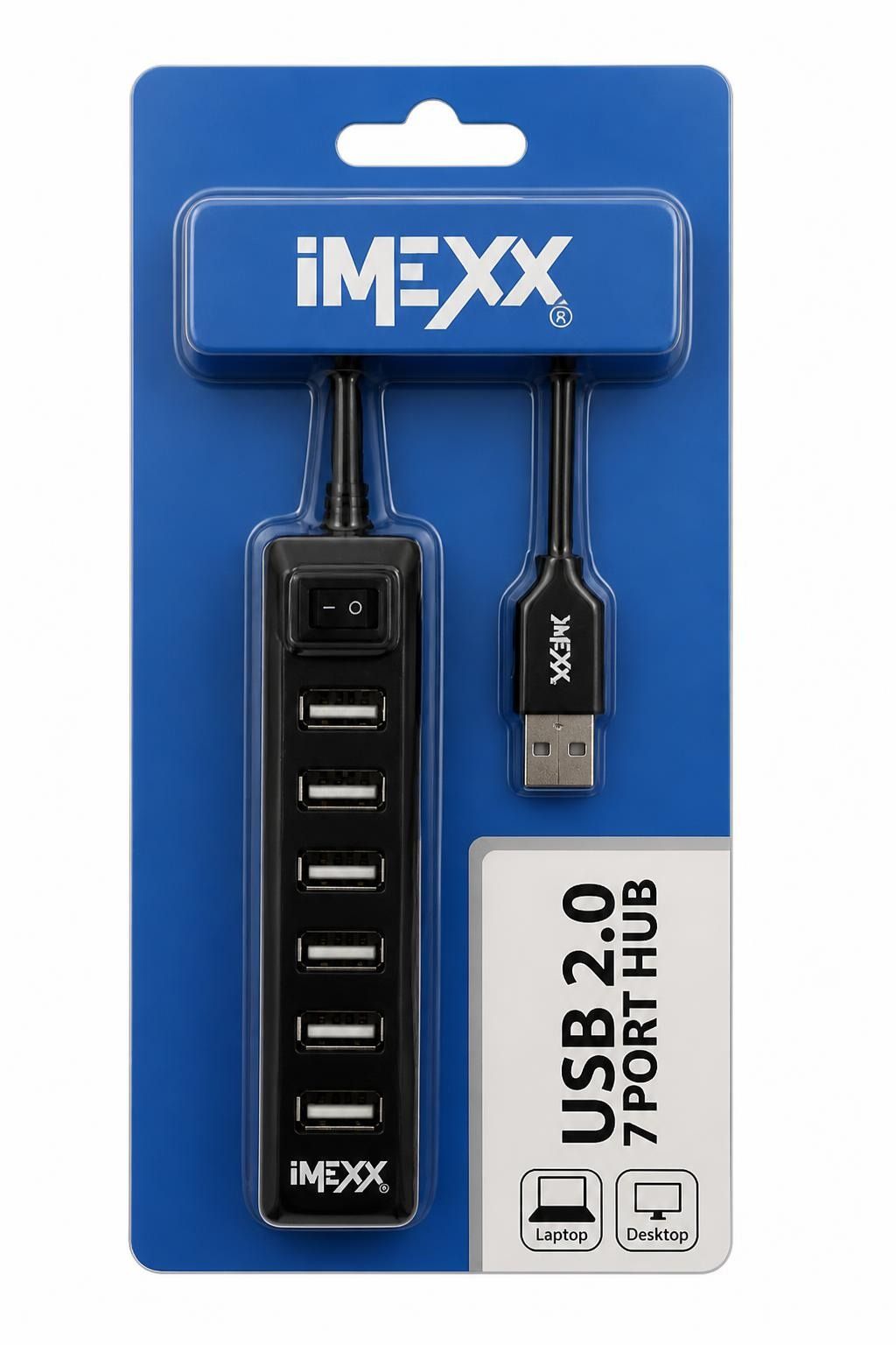 Hub Multiplicador USB 2.0 de 7 Puertos iMEXX con Interruptor de Encendido