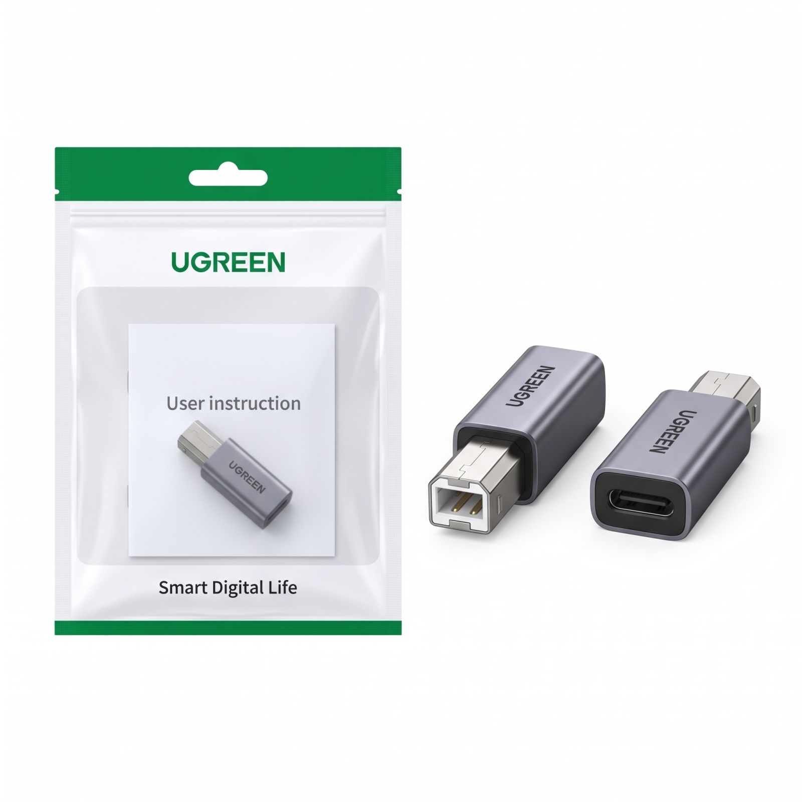 Adaptador USB-C Hembra a USB 2.0 Tipo B Macho UGREEN 20120 de Aluminio para Impresora, Piano Digital y DAC