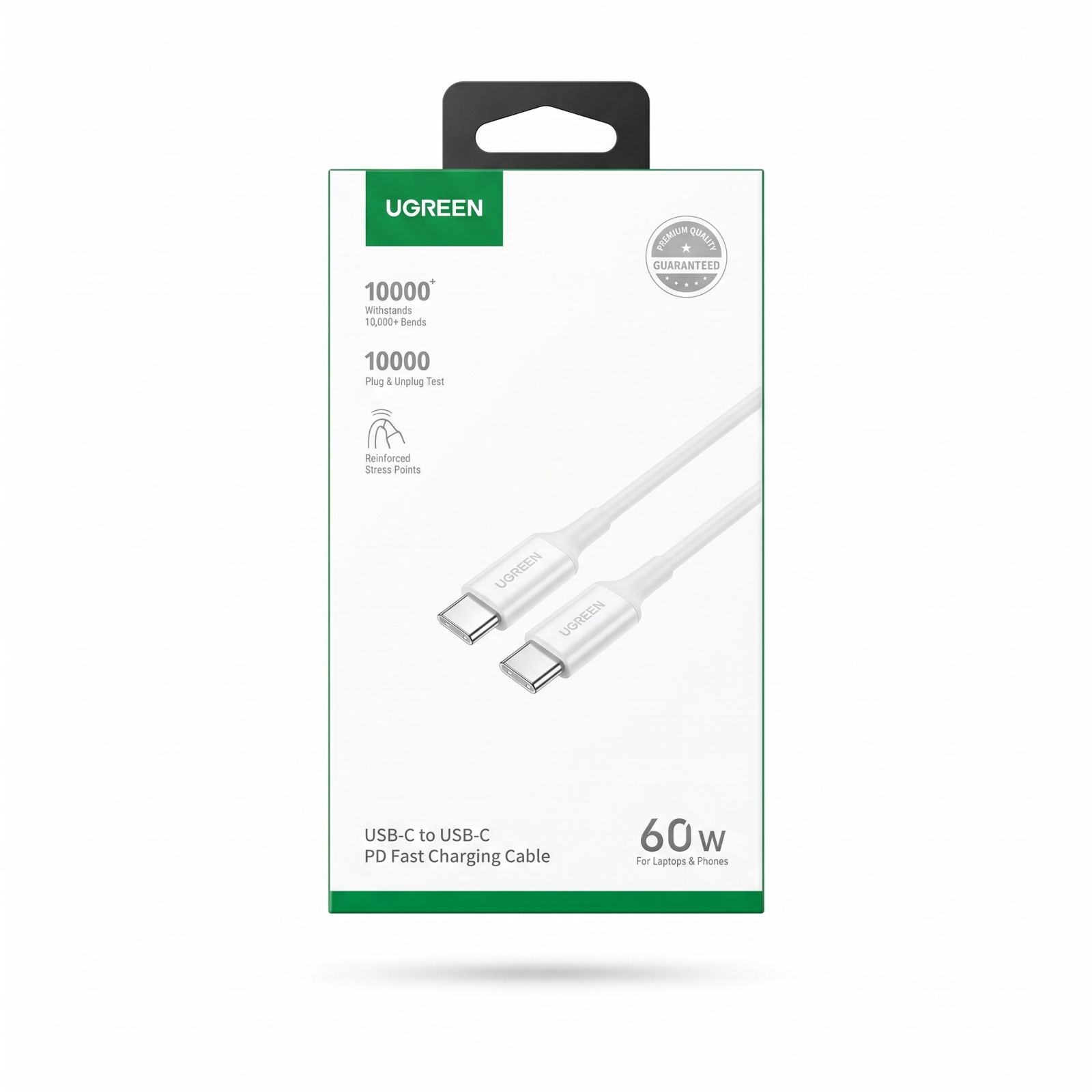 Cable USB-C a USB-C Ugreen PD Fast Charging 60W, 3A, Transferencia 480Mbps, Longitud 1 Metro (Blanco)