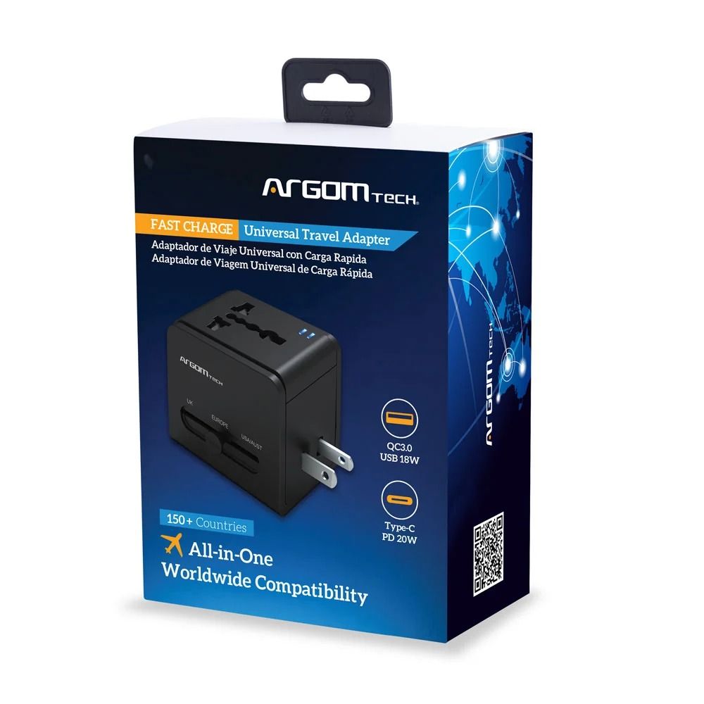 Adaptador de viaje universal 4 tipos de enchufes USB y PD tipo C 20w ARGOM