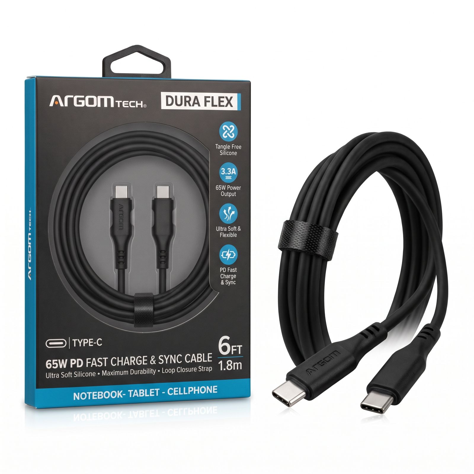 Cable Carga Rápida USB-C a USB-C 65W ArgomTech Dura Flex