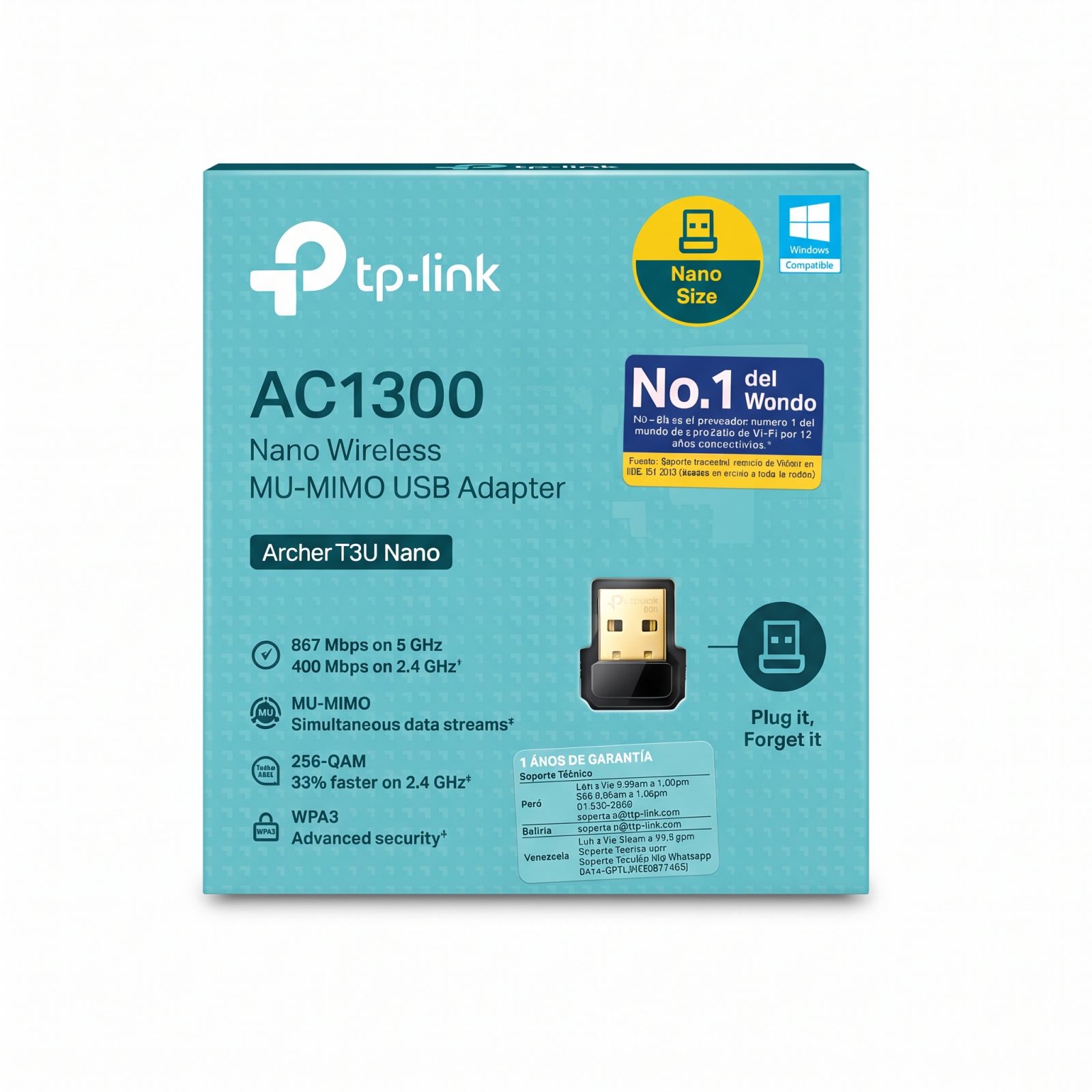 Adaptador USB Inalámbrico Nano MU-MIMO AC1300 Dual Band TP-Link Archer T3U Nano