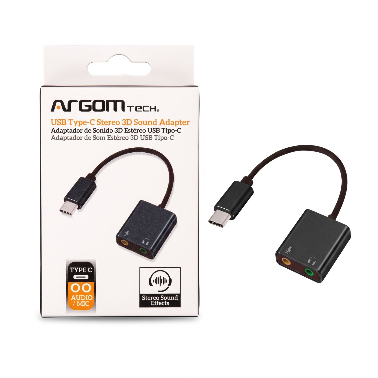 Adaptador de Tarjeta de Sonido 3D Estéreo USB Tipo-C ArgomTech