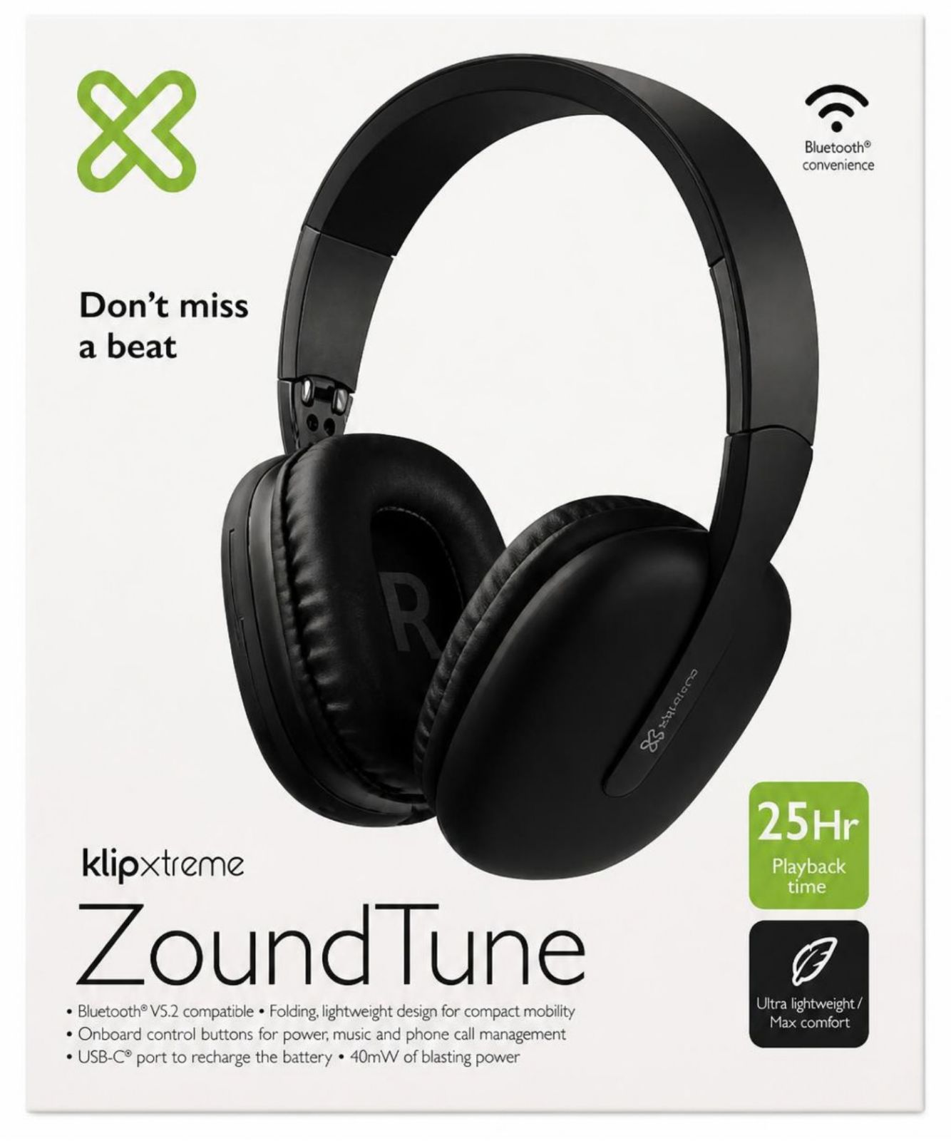 Auriculares Inalámbricos Bluetooth Klip Xtreme ZoundTune con Micrófono y Batería de 25 Horas