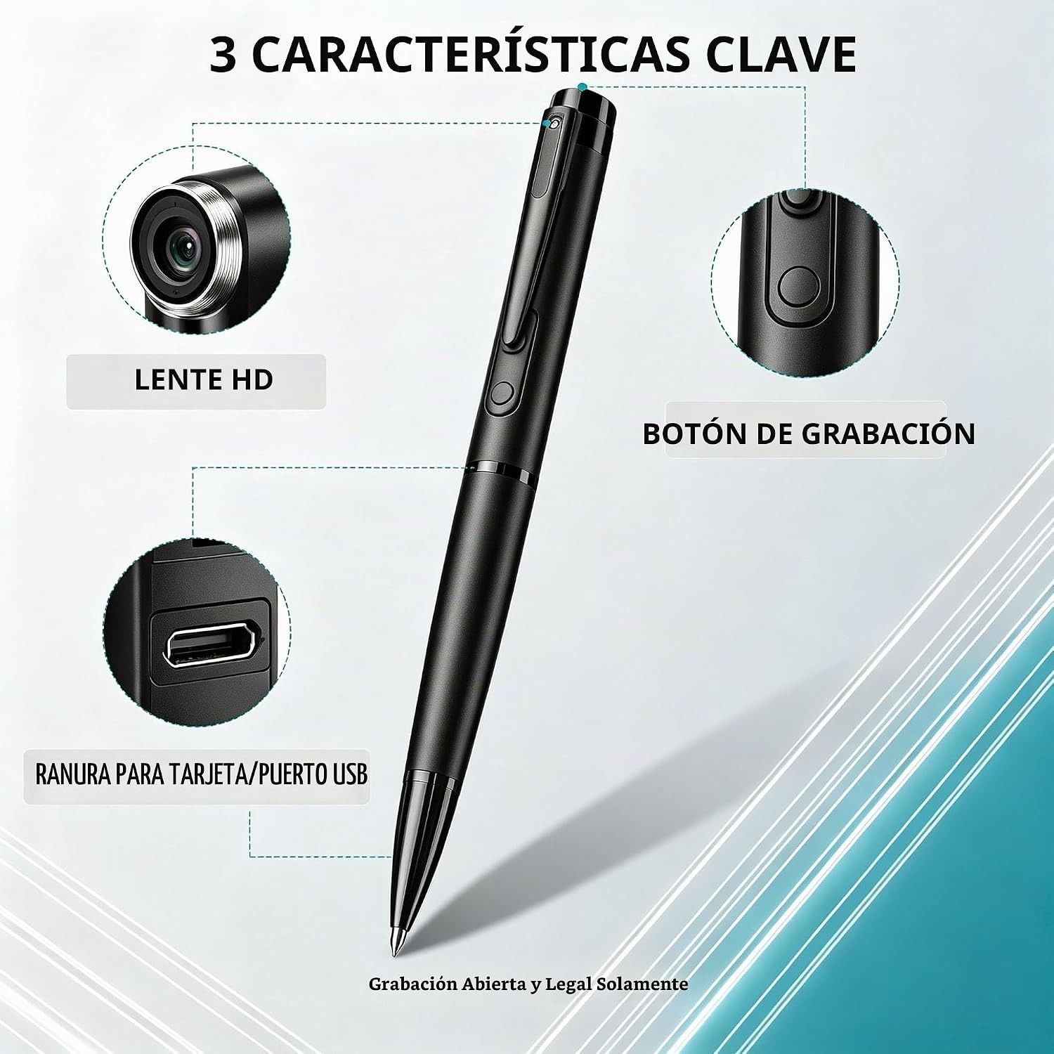 Mini cámara pluma 1080P cámara con grabación en bucle para interior.
