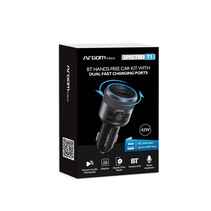 Transmisor FM y Cargador para Carro ArgomTech Spectro T1 Bluetooth 42W