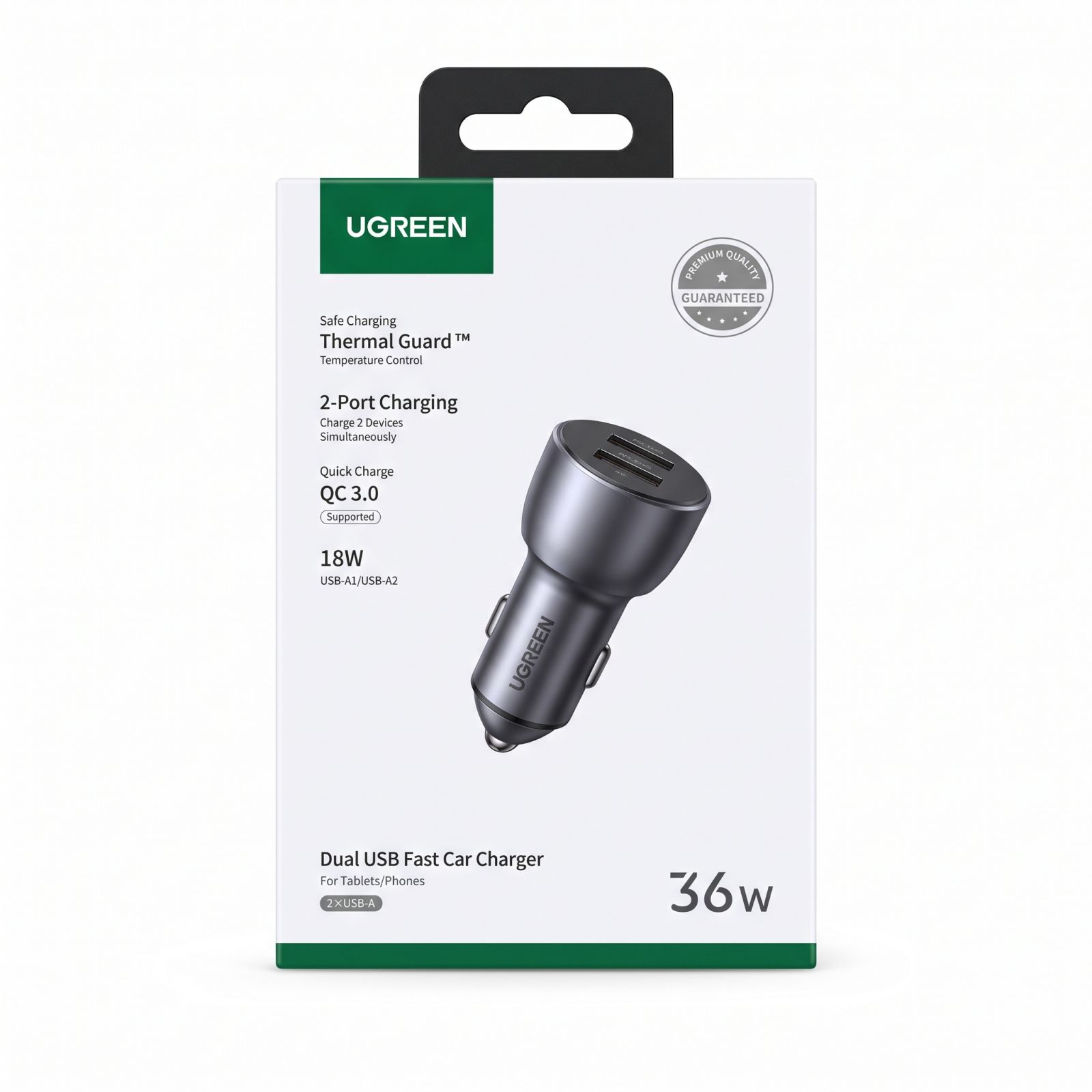 Cargador de Auto Rápido Ugreen Dual USB 36W QC 3.0