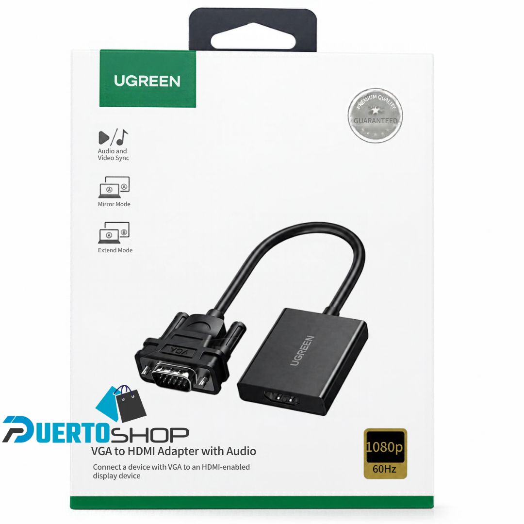 Adaptador / Convertidor UGREEN CM513 VGA a HDMI con Audio y Alimentación Micro USB 1080p 60Hz Ugreen