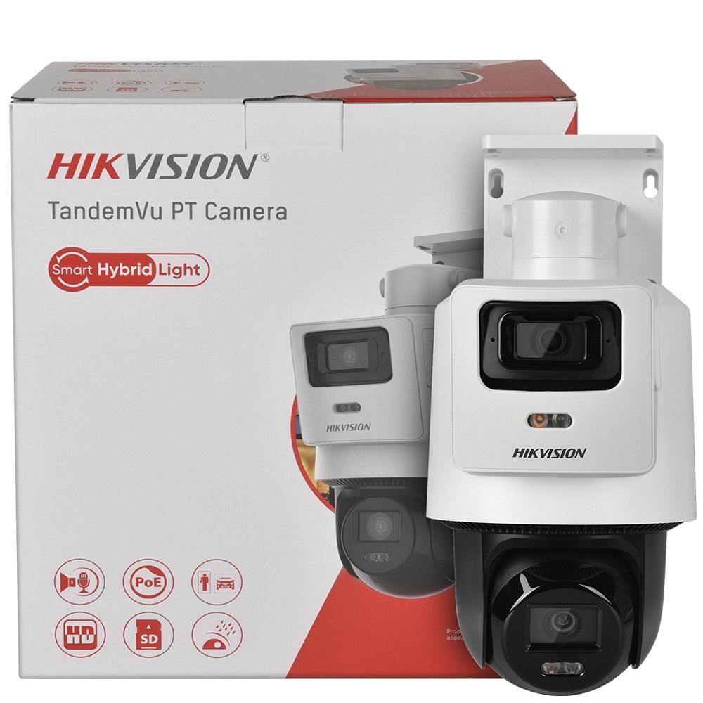 HIKVISION Cámara de red PoE PT con lente fija TandemVu de 4MP+4MP