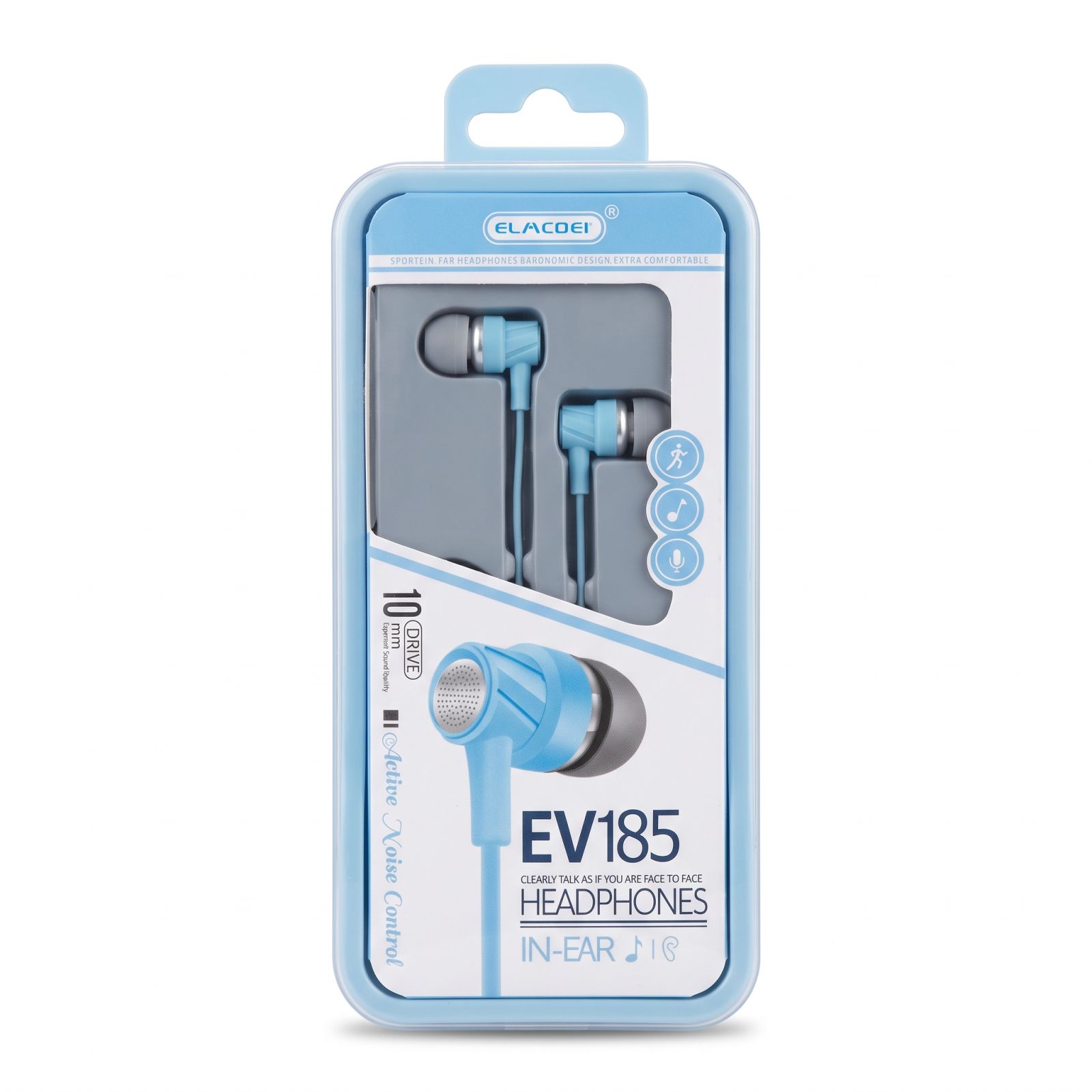 Audífonos In-Ear 3.5mm con Micrófono ELACOEI EV185 (Control de Ruido / Celeste)