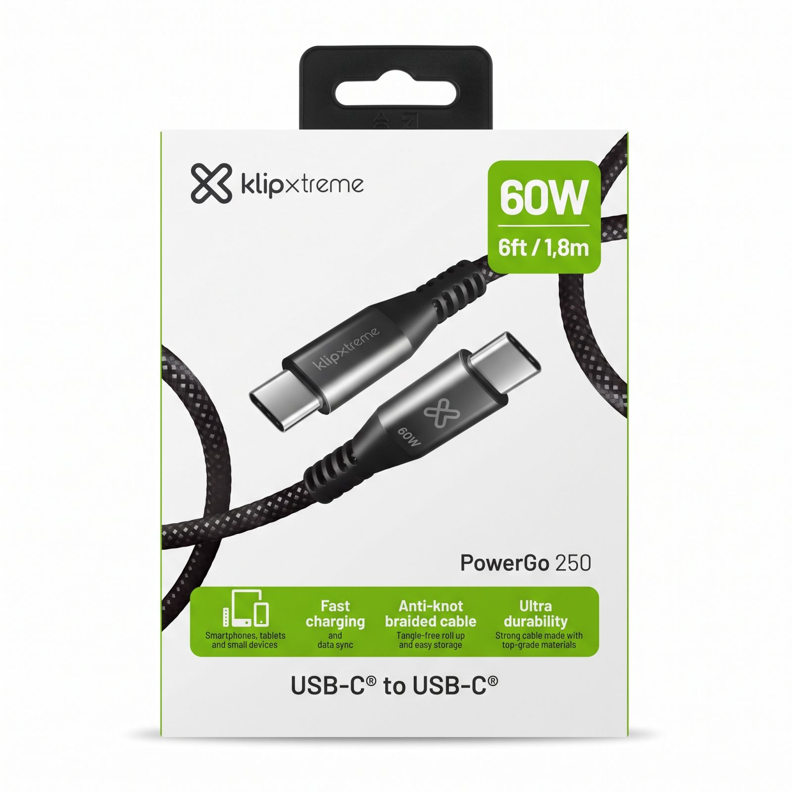 Cable datos KLIPXTREME/ USB-C a USB-C/ 60W / 1.8m