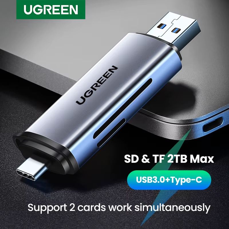 Lector de Tarjetas SD y Micro SD 2 en 1 UGREEN USB 3.0 y USB-C OTG de Alta Velocidad