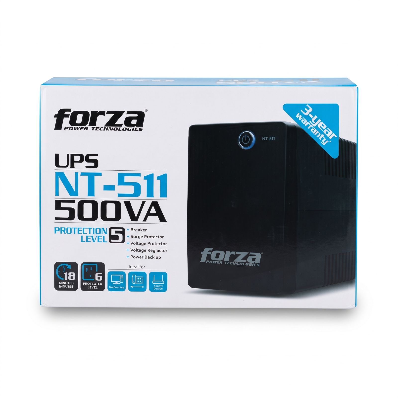 UPS Interactivo Forza NT-511 500VA / 250W, 6 Tomas NEMA 5-15R