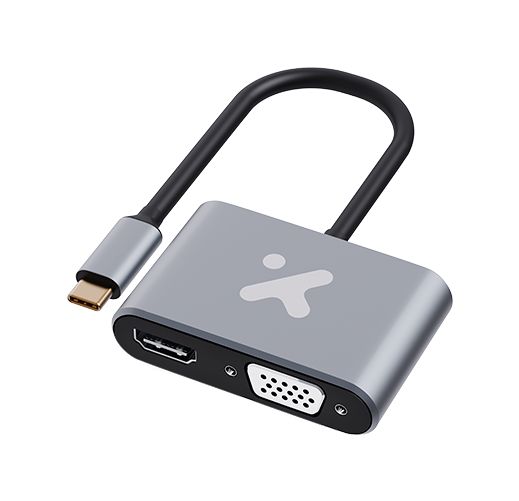 Adaptador multipuerto 2 en 1 USB-C a HDMI + VGA